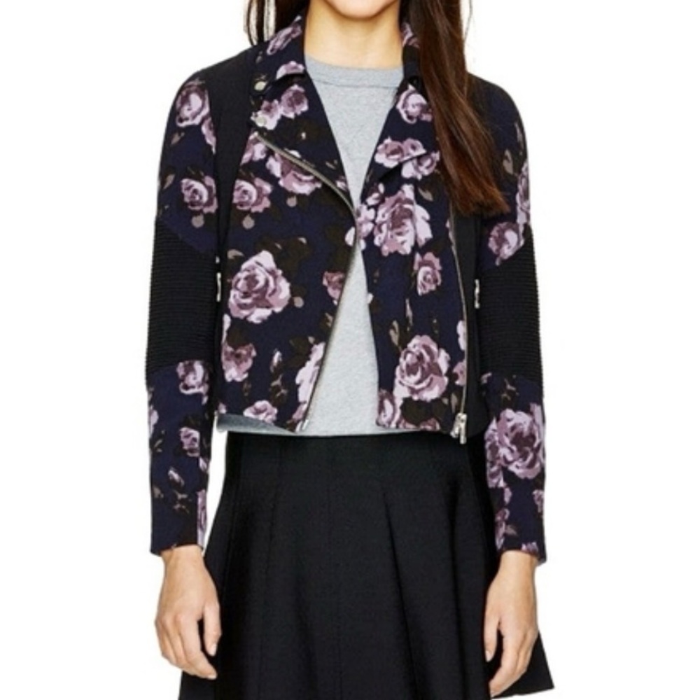 WILFRED Aritzia Montesson Dark Floral Motorcycle Biker Jacket Sz 00